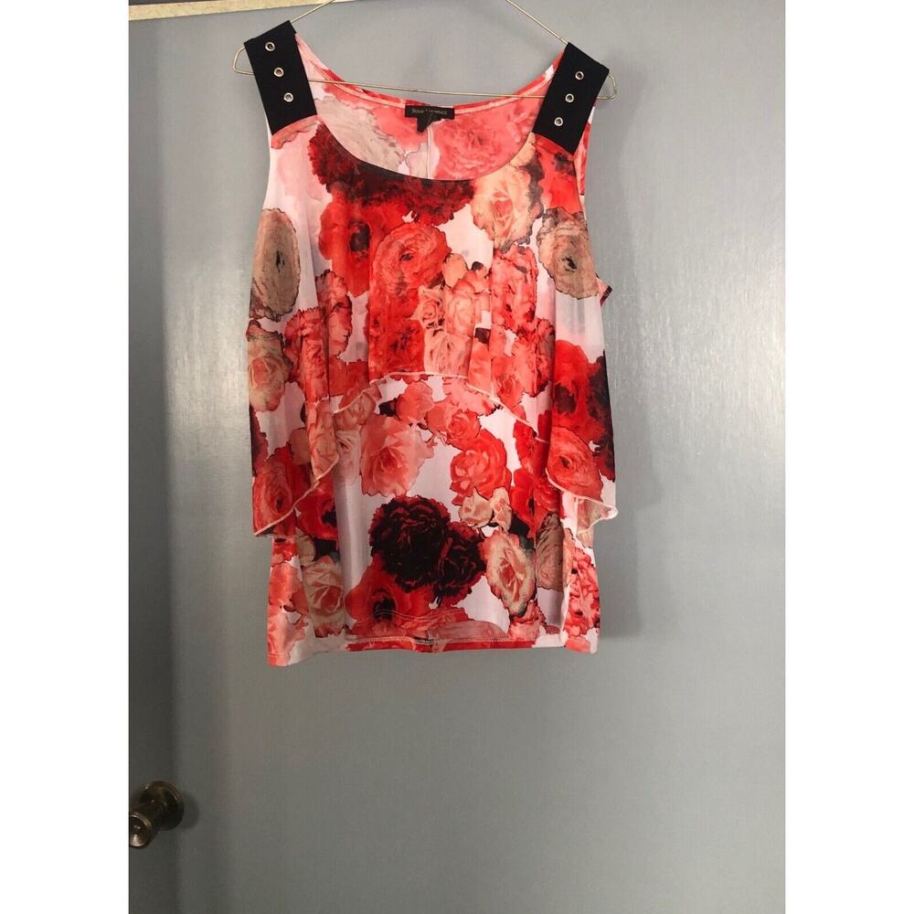 Susan Lawrence tiered ruffle Floral Tank Top Size Large Feminine Romantic Retro